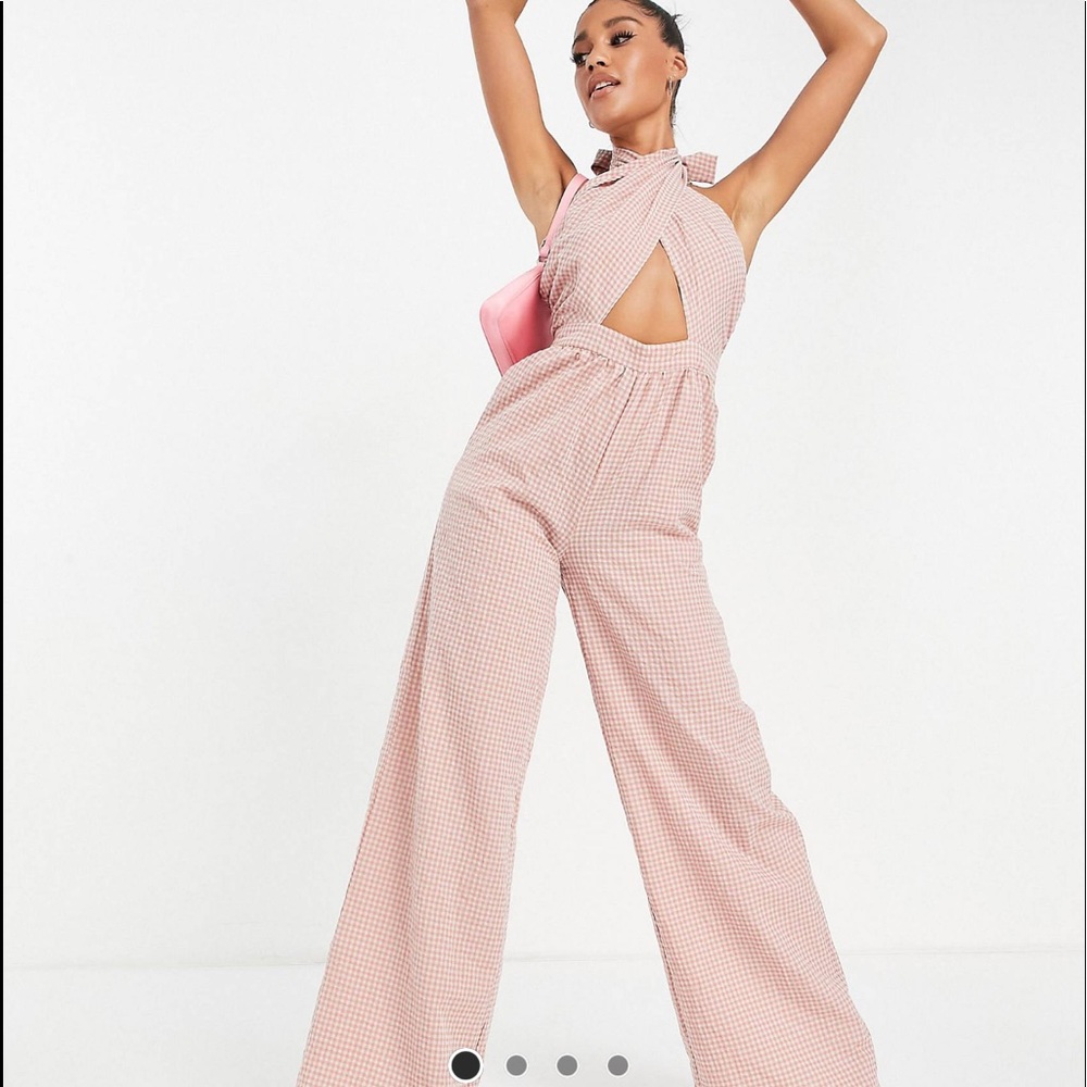 Pink Gingham Halter Jumpsuit